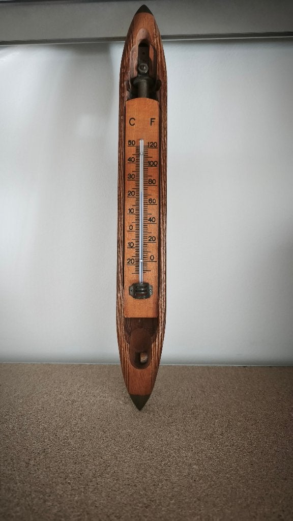 Vintage houten thermometer- in weefspoel schietspoel shuttle, Ophalen of Verzenden