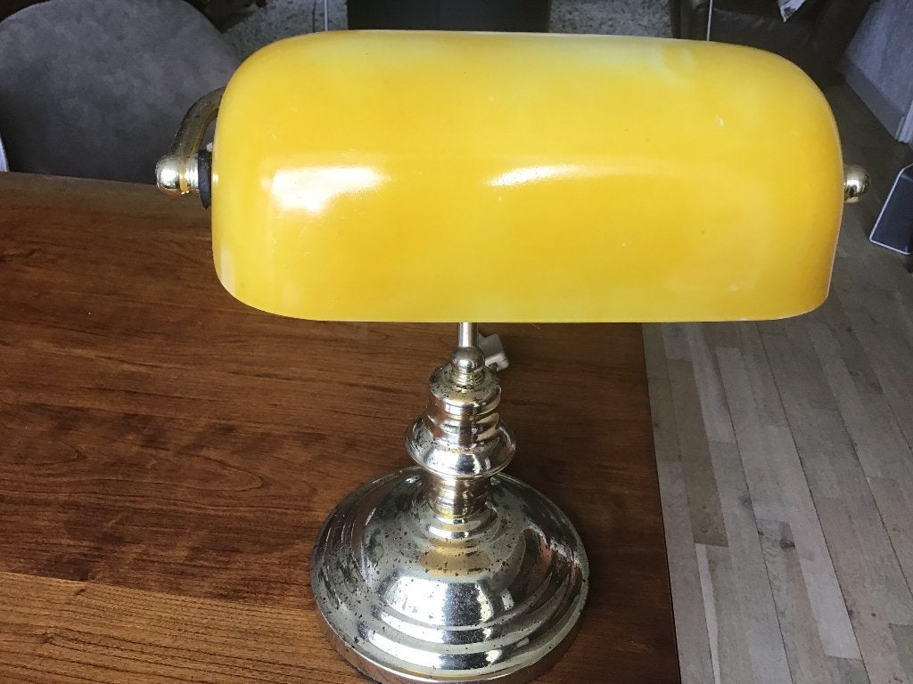 Notarislamp, Huis en Inrichting, Lampen | Tafellampen, Gebruikt, Met schakelaar, Ophalen of Verzenden, Geel