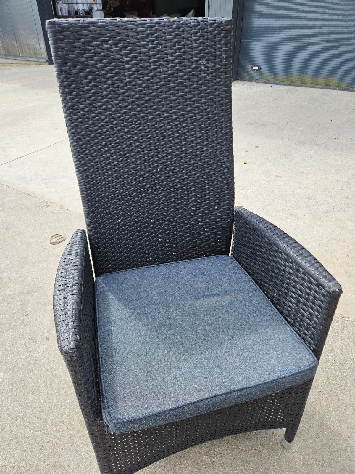 Tuinstoelen P&R design zwart wicker met kussens 6 stuks, Ophalen, Gebruikt, Kunststof, Verstelbaar