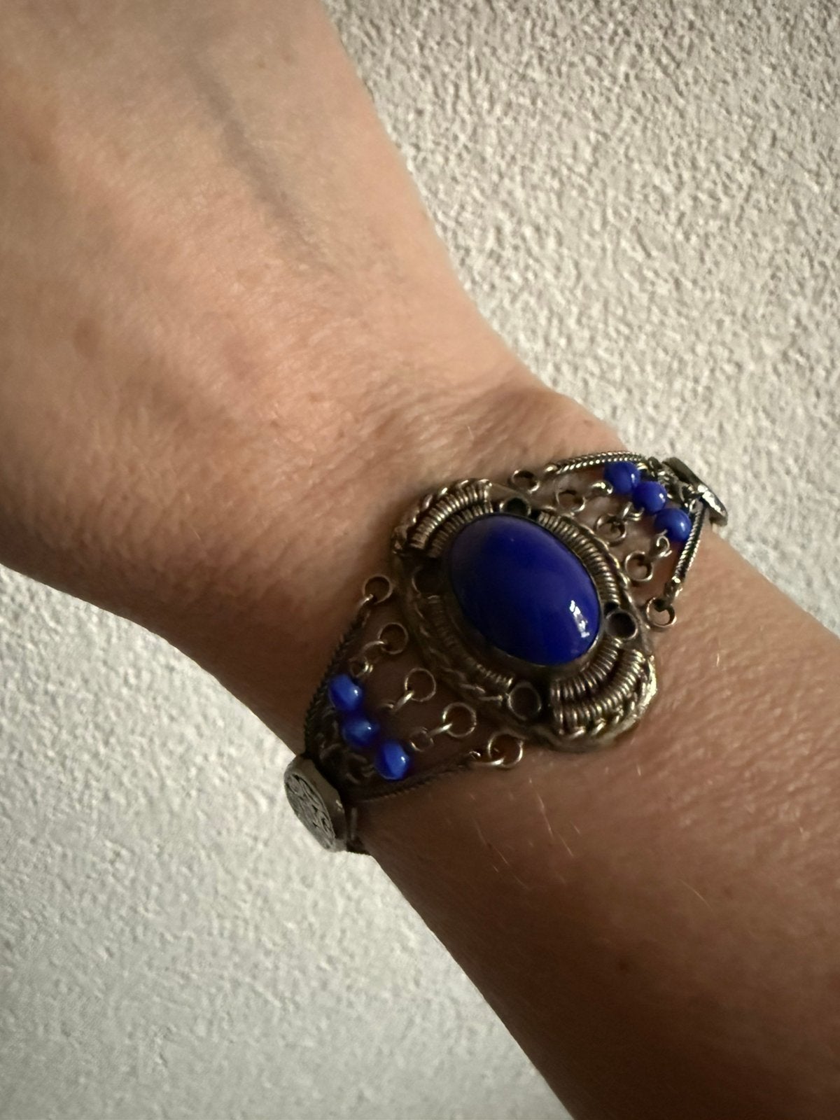 R314/ Oude Vintage Zilveren NIELLO Glas armband, Gebruikt, X, Zilver, Verzenden