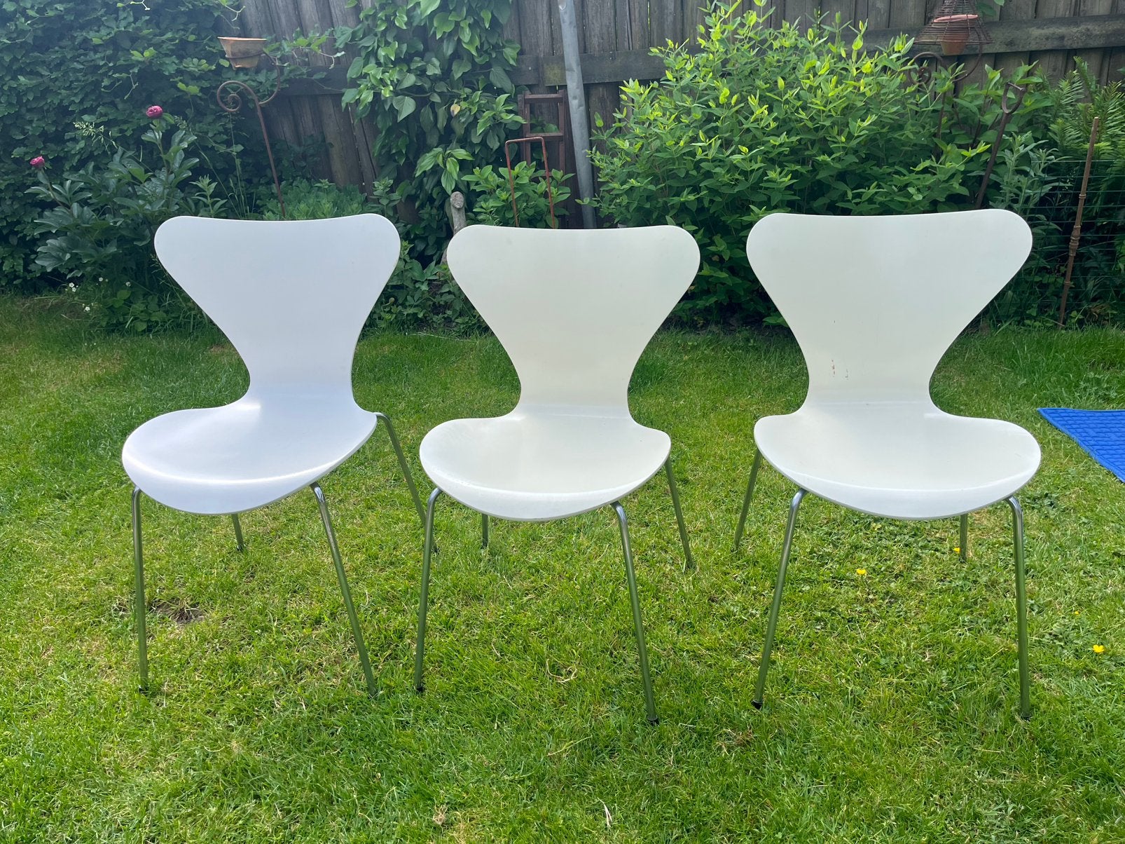 Vintage Serie 7 Vlinderstoelen - Arne Jacobsen voor Fritz Ha, Huis en Inrichting, Ophalen, Gebruikt, Drie, Wit