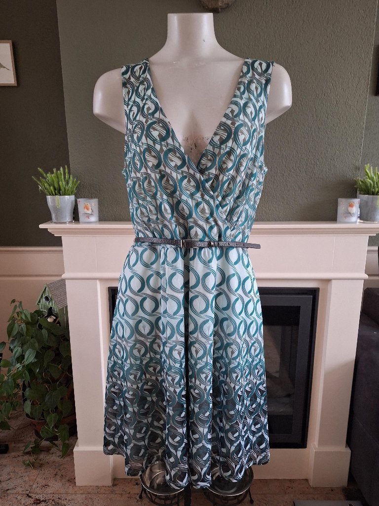 Taifun groen blauw pauw kleur jurk 42 L, Kleding | Dames, Maat 42/44 (L), Ophalen of Verzenden, Zo goed als nieuw, Groen