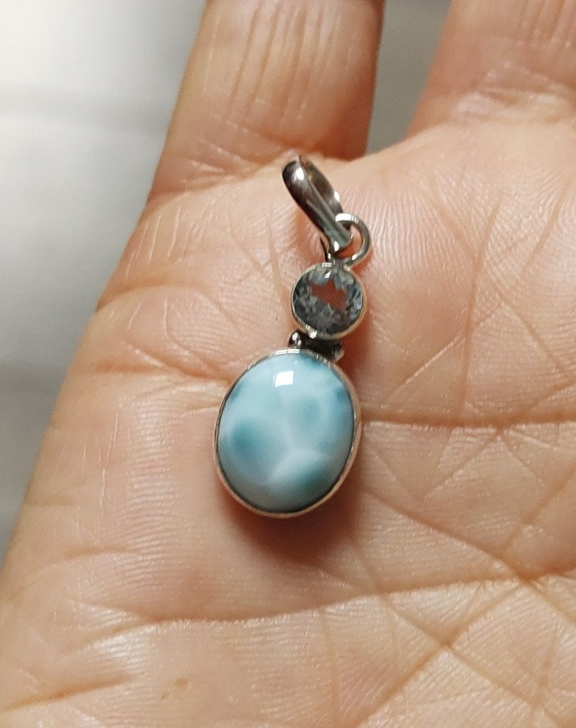 925 zilveren hanger met natuurlijke Larimar, Topaas stenen, O.T., Blauw, Nieuw, Ophalen of Verzenden