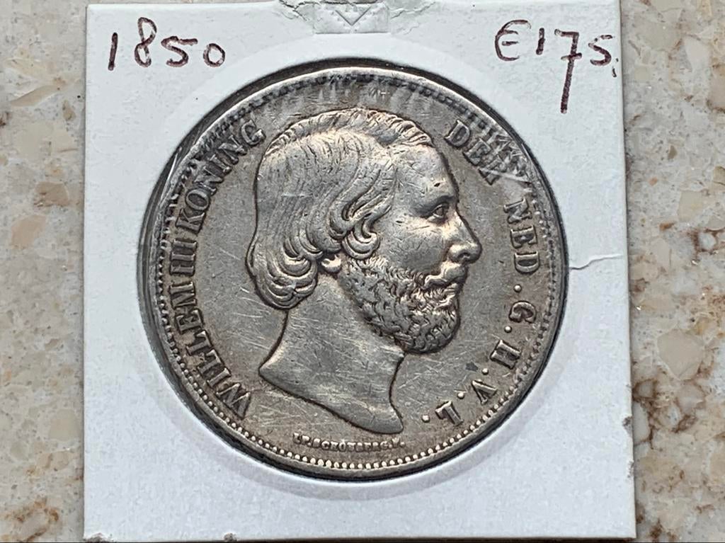 Zilveren rijksdaalder Willem 3 uit het jaar 1850, Postzegels en Munten, Munten | Nederland, Ophalen of Verzenden, Koning Willem III
