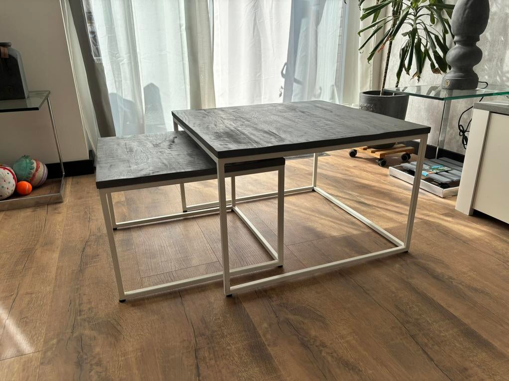 Salontafels 2-delig grijs/wit, Overige materialen, Gebruikt, 50 tot 100 cm, Vierkant