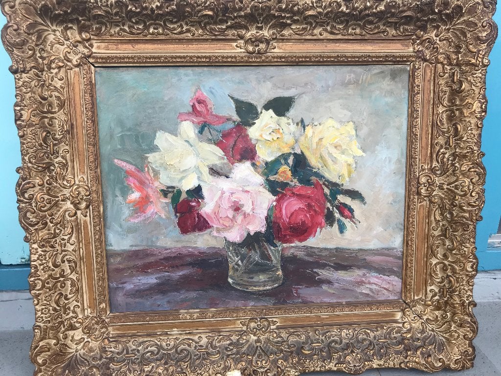olieverf doek bloem stilleven expressionistisch b.moonen, Antiek en Kunst, Kunst | Schilderijen | Klassiek, Doek, Expressionistisch