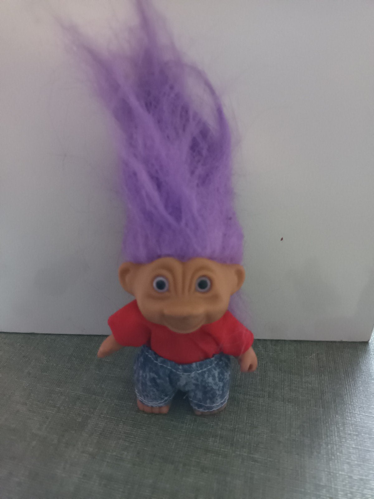 Vintage Jaren 90 Trollenpop met Paars Haar en Originele Kled, Ophalen of Verzenden, Zo goed als nieuw