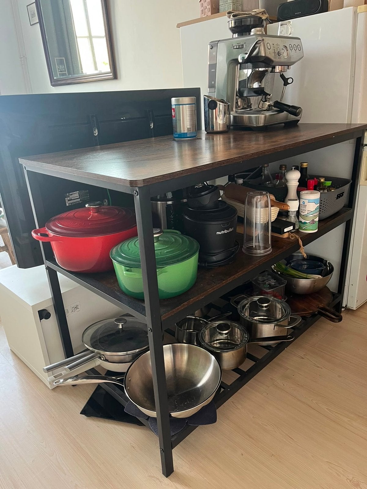 Stevige bar/keukeneiland met metalen frame, Ophalen, Metaal of Aluminium, Zo goed als nieuw, 75 cm of meer