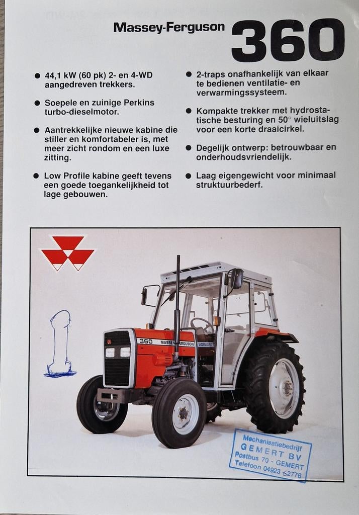 Folder Massey Ferguson 360 Trekkerl, Boeken, Catalogussen en Folders, Ophalen of Verzenden, Folder
