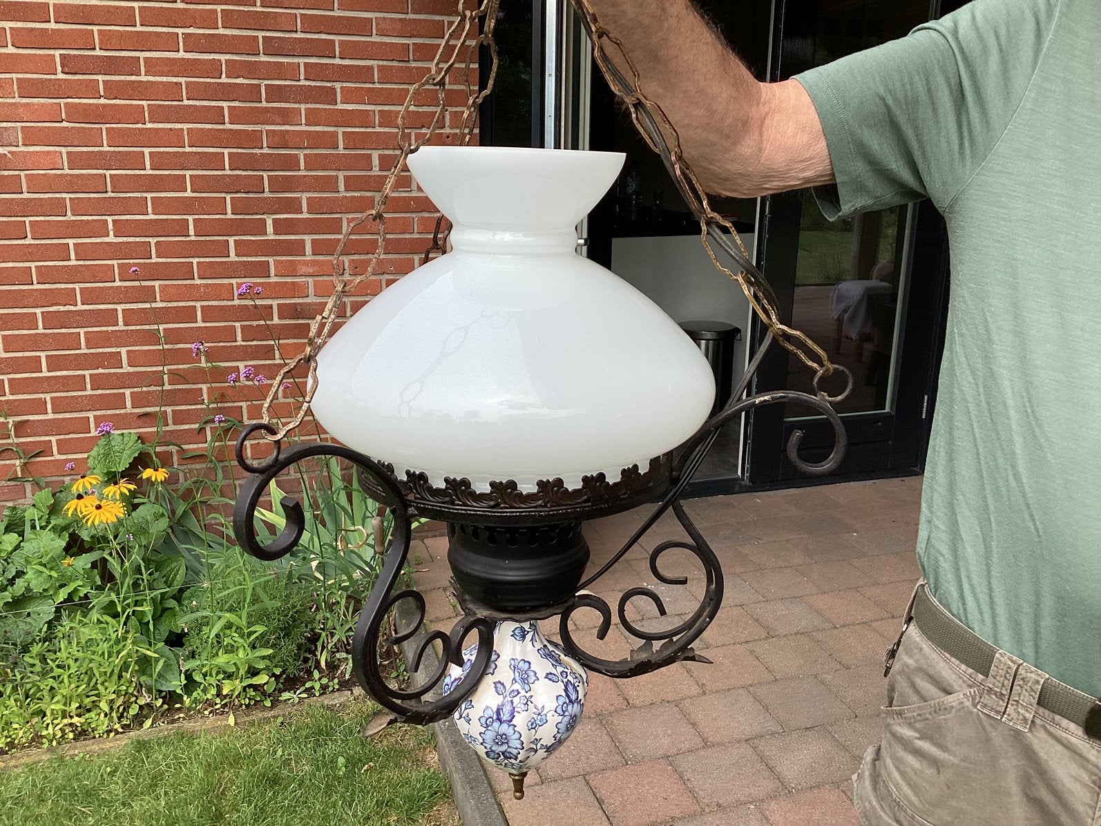 Hanglamp, gietijzer, delftsblauw, alleen af te halen, Huis en Inrichting, Ophalen, Zo goed als nieuw
