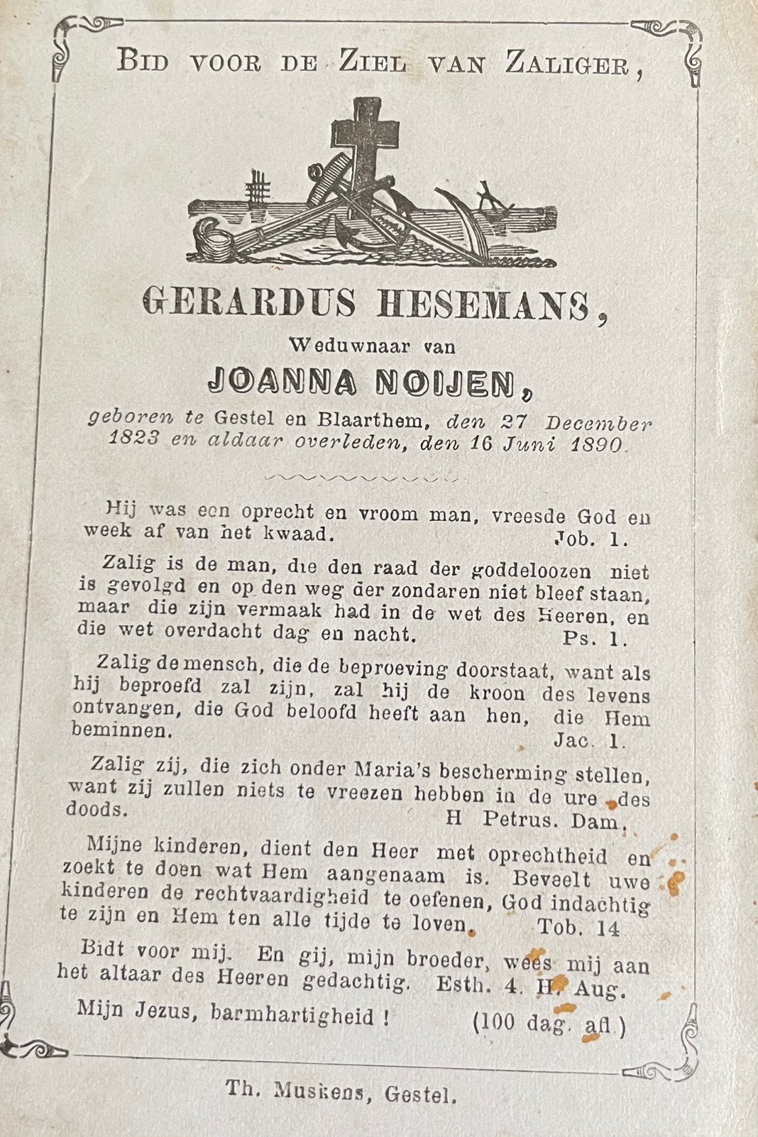 Gerardus Hesemans Gestel en Blaarthem  1823, Ophalen of Verzenden