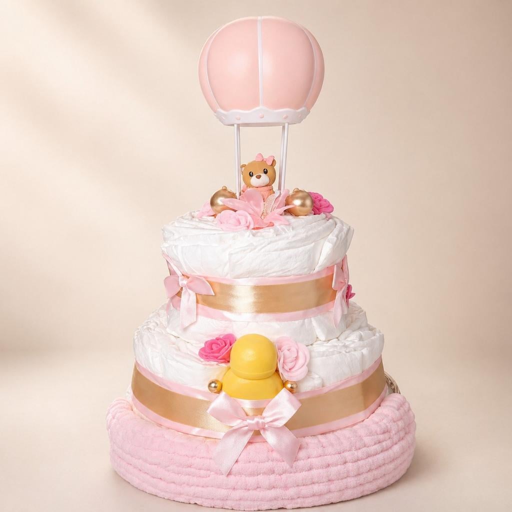 Luiertaart roze met beertje en ballon, Ophalen of Verzenden, Nieuw