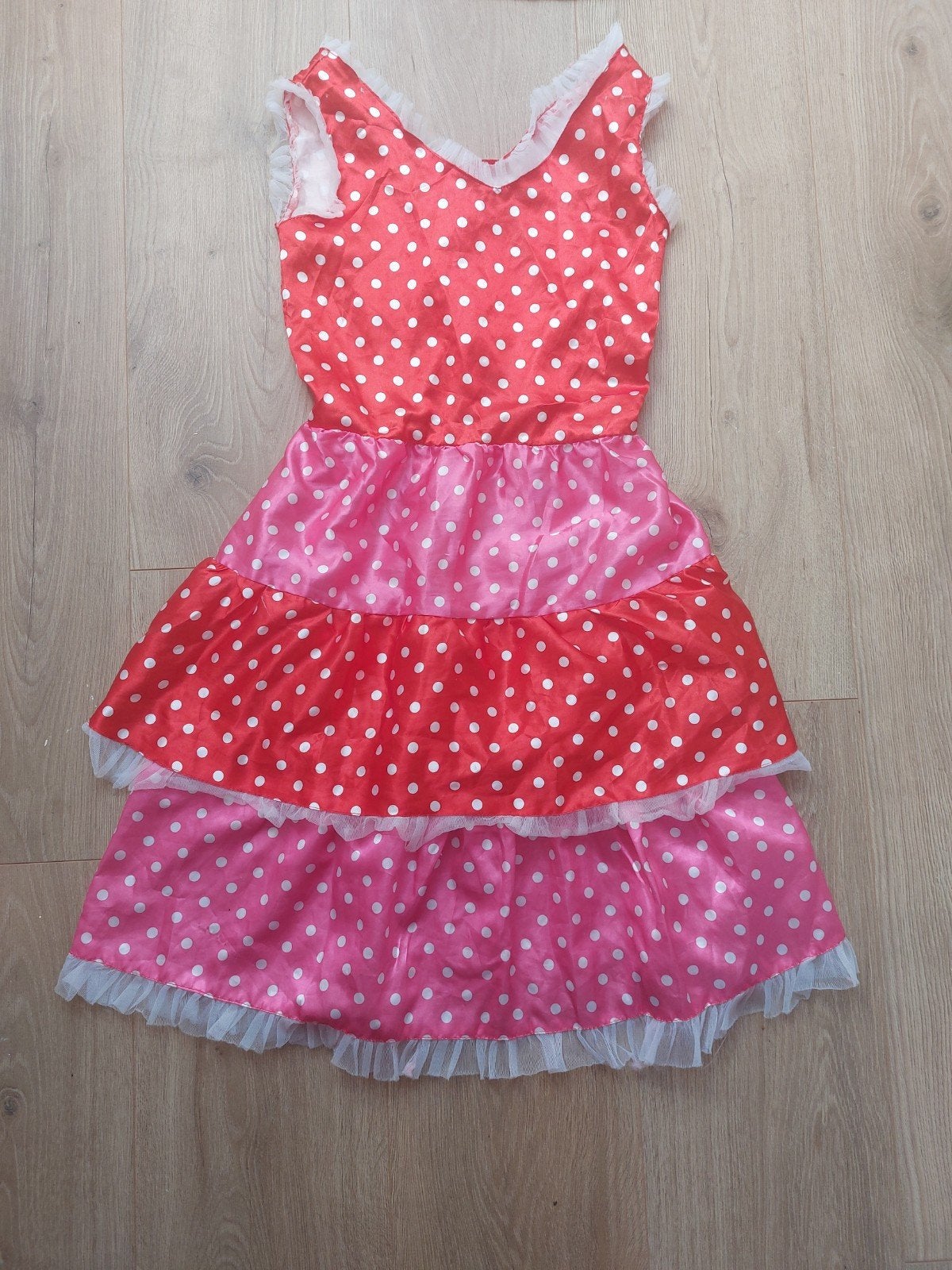 Hema Verkleedjurk Rood/Roze met Witte Stippen, Ophalen of Verzenden, Gebruikt, 122 t/m 128, Meisje