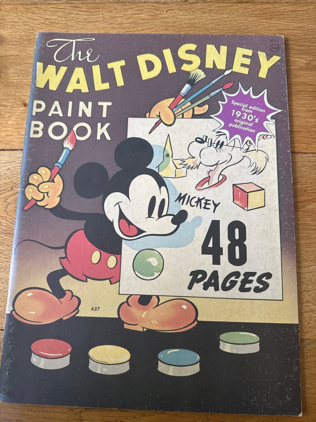 Vintage Walt Disney Paint Book - Mickey Mouse & Pluto, Ophalen, Mickey Mouse, Gebruikt, Papier, Kaart of Schrift