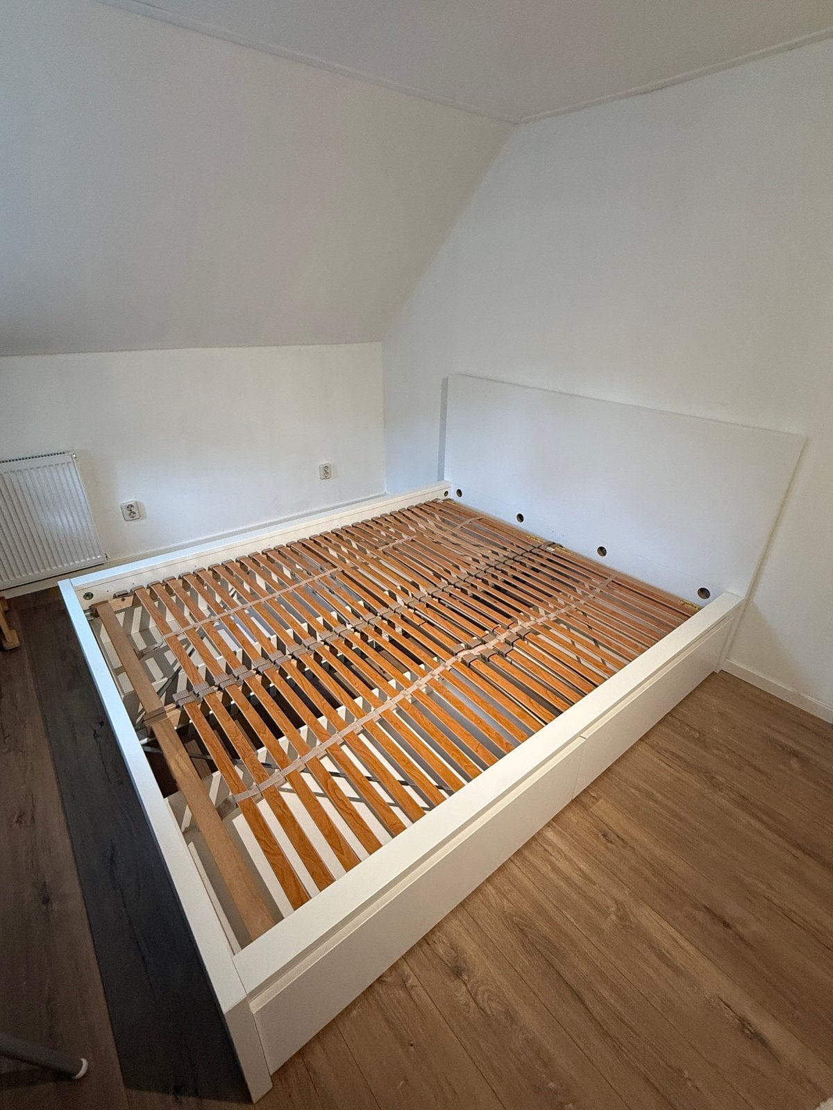 Ikea Malm bedframe hoog, wit, 160x200 met 4 lades, Ophalen, Gebruikt, Wit, Tweepersoons