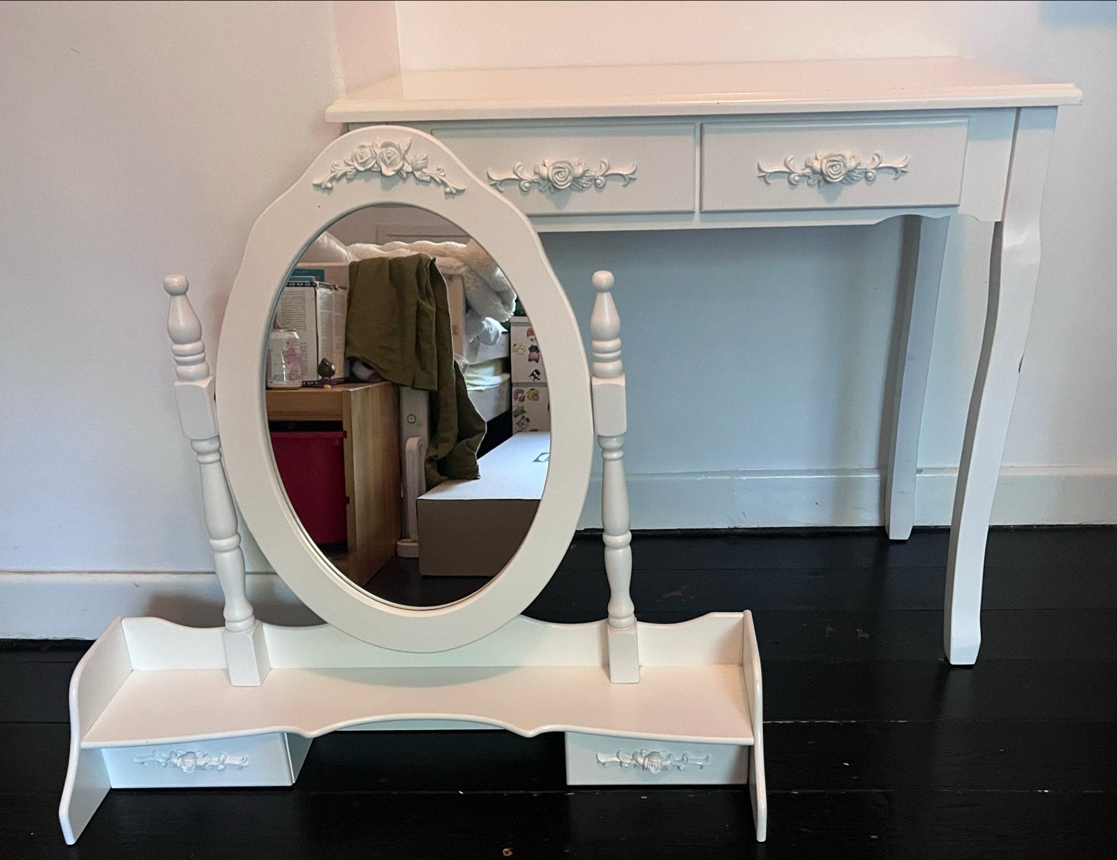 Witte kaptafel met spiegel en lades, Ophalen, Gebruikt, Hout, 50 tot 100 cm