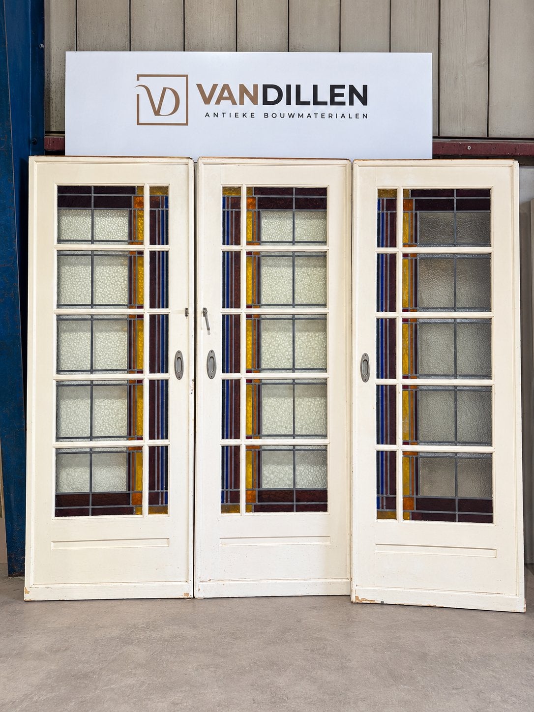 Oude ensuite schuifdeuren glas in lood 3 delig