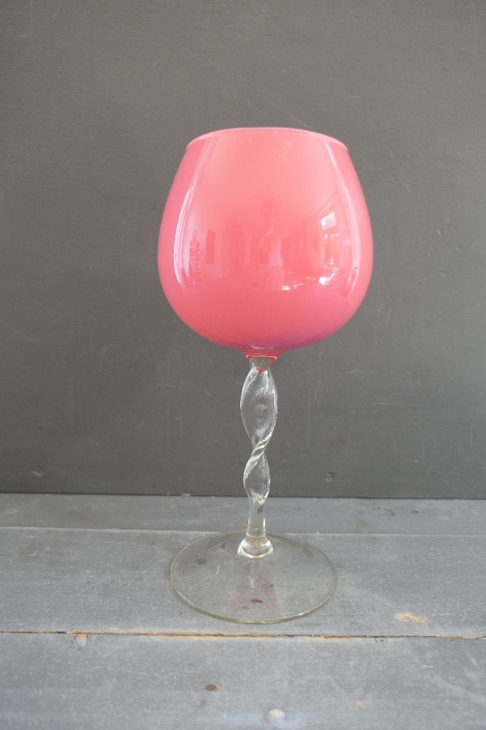 Vintage Empoli vaas glas op voet roze, Verzenden