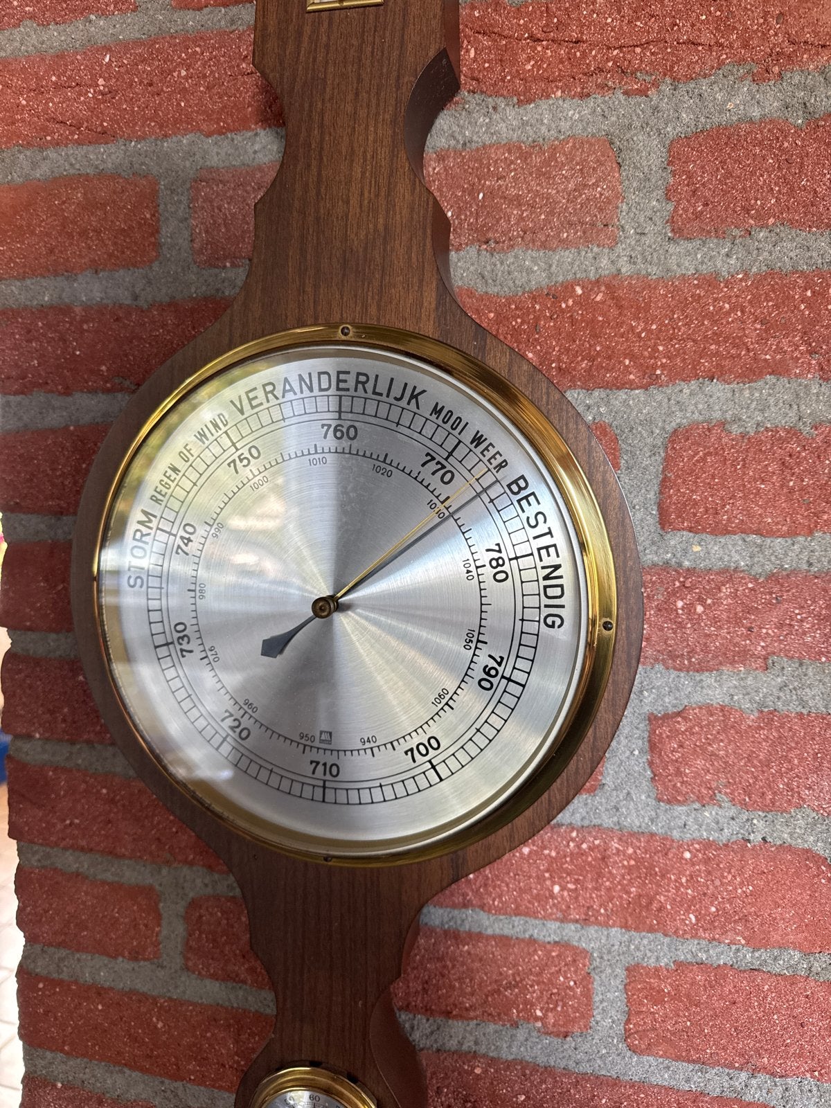 Vintage Barometer en Thermometer - Hout en Messing, Ophalen, Zo goed als nieuw, Weerstation
