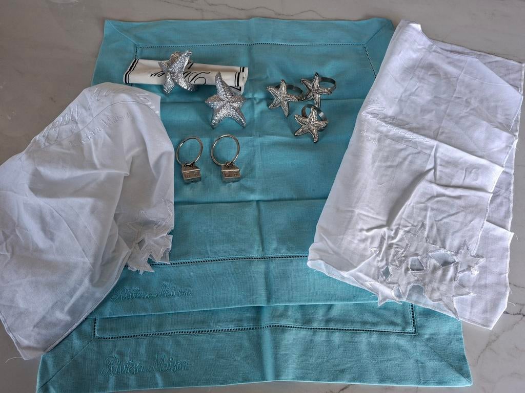 Riviera Maison placemats & servetringen – nieuw!, Ophalen of Verzenden, Nieuw, Blauw, W30 - W32 (confectie 38/40)