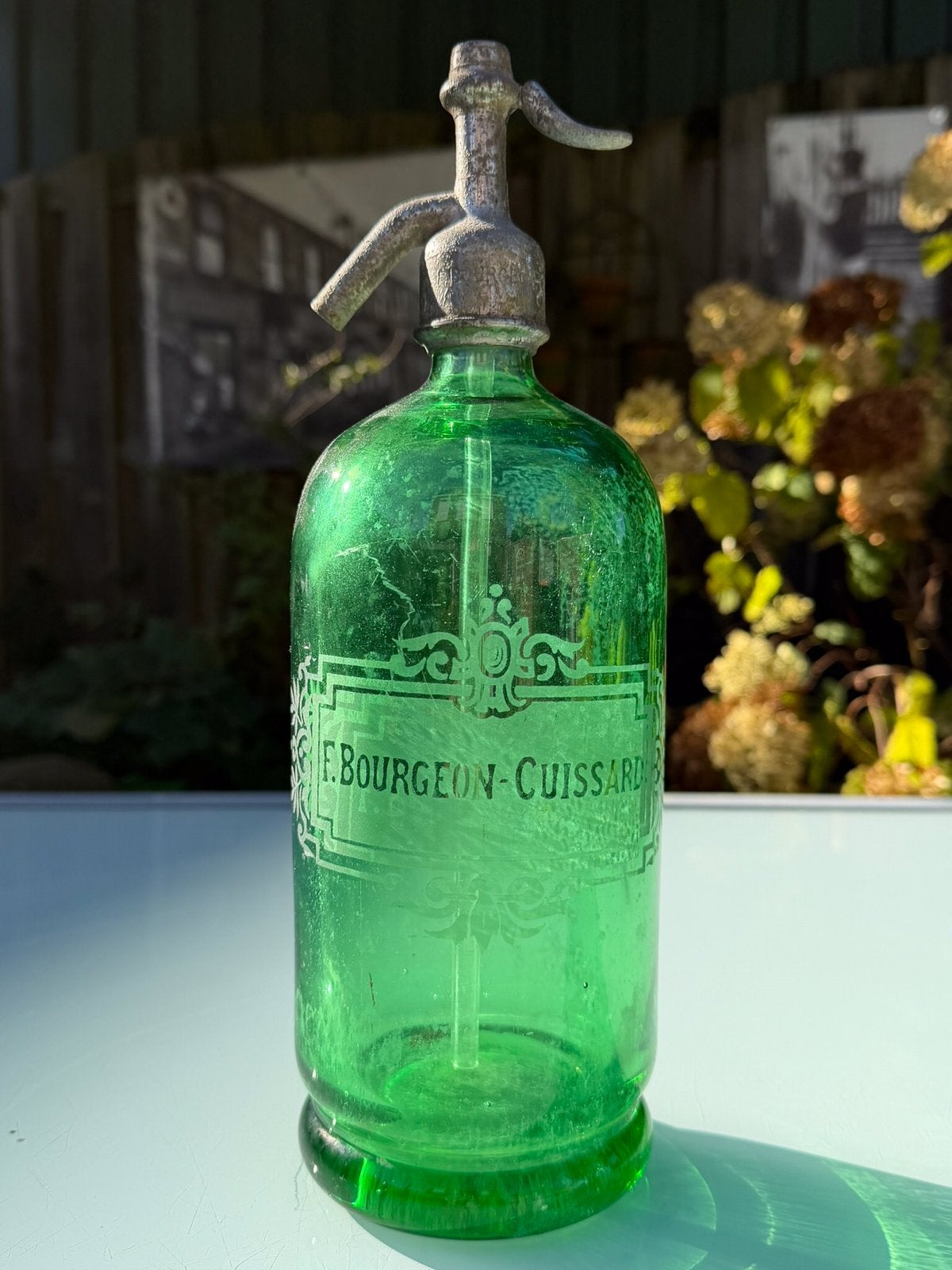 Spuitwaterfles groen glas Frankrijk 2, Ophalen of Verzenden