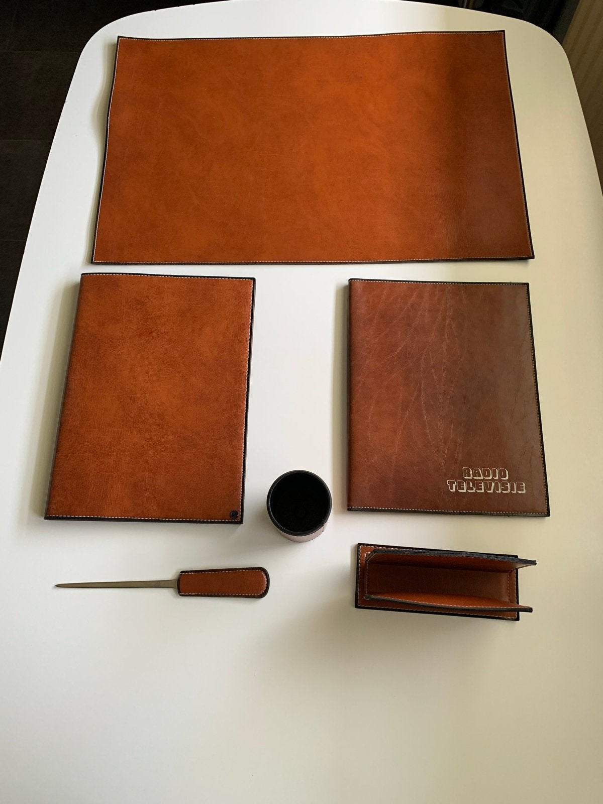 Leren bureau-accessoires set - Vintage bruin/zwart, Ophalen, Overige typen, Gebruikt, Overige merken