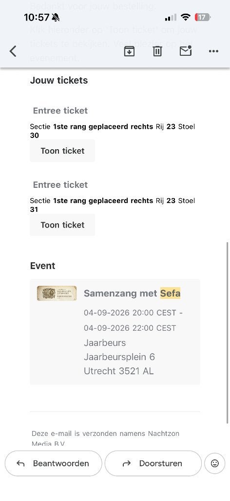 Tickets Sefa, Ophalen