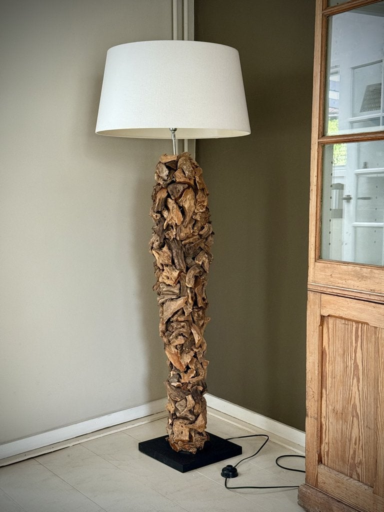 Unieke drijfhouten vloerlamp – 160 cm, Ophalen, Gebruikt, E27 (groot), 150 tot 200 cm
