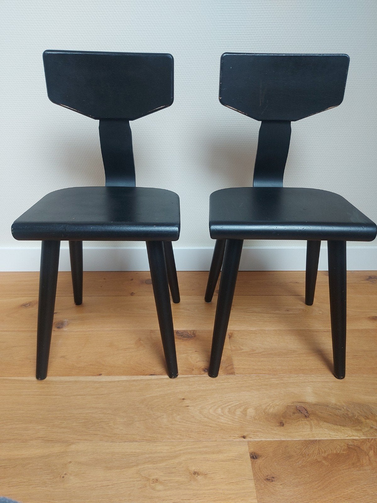2 vintage Schilte schoolstoeltjes zwart, Huis en Inrichting, Stoelen, Ophalen, Gebruikt, Zwart, Eén