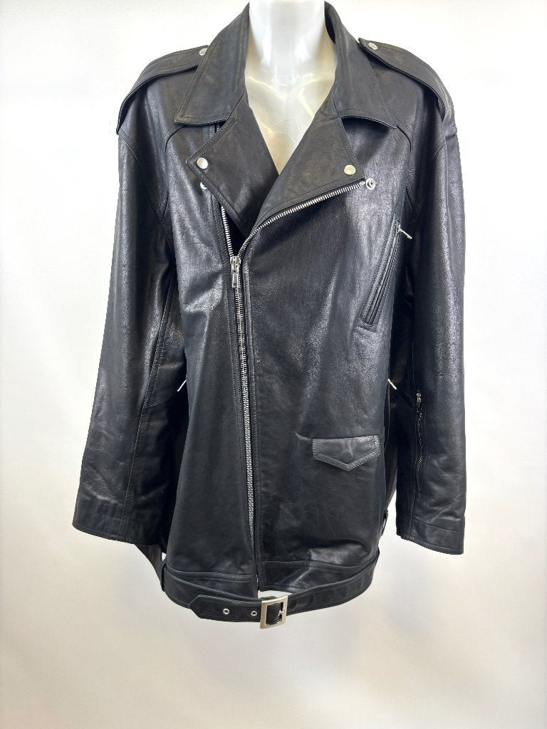 RICK OWENS Zwart echt leer oversized biker jas UNISEX, Rick Owens, Ophalen of Verzenden, Zo goed als nieuw, Zwart