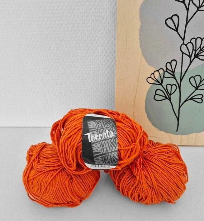 Drie bollen 100% katoen Lana Grossa Toccata oranje, Hobby en Vrije tijd, Ophalen of Verzenden, Nieuw, Breien of Haken, Wol of Garen