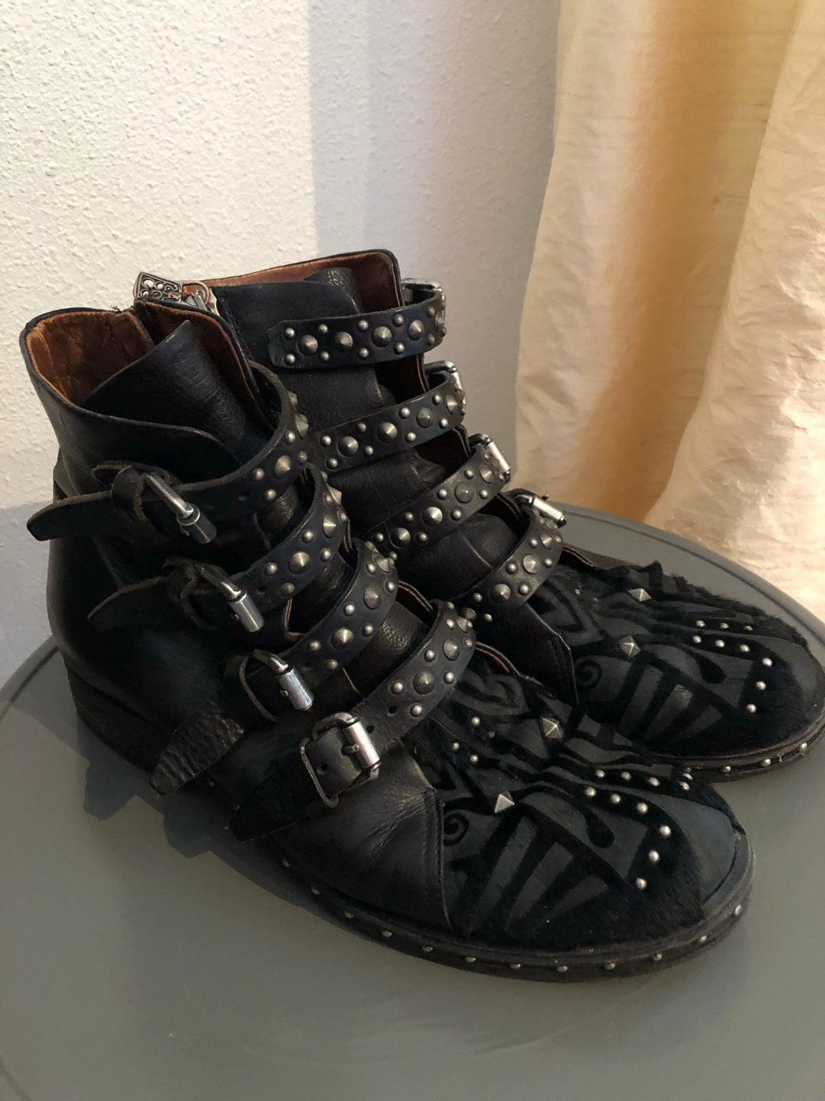 Zwarte leren A.S.98 laarzen met studs en gespen - Maat 39, Zwart, Lage of Enkellaarzen, Ophalen of Verzenden, Gedragen