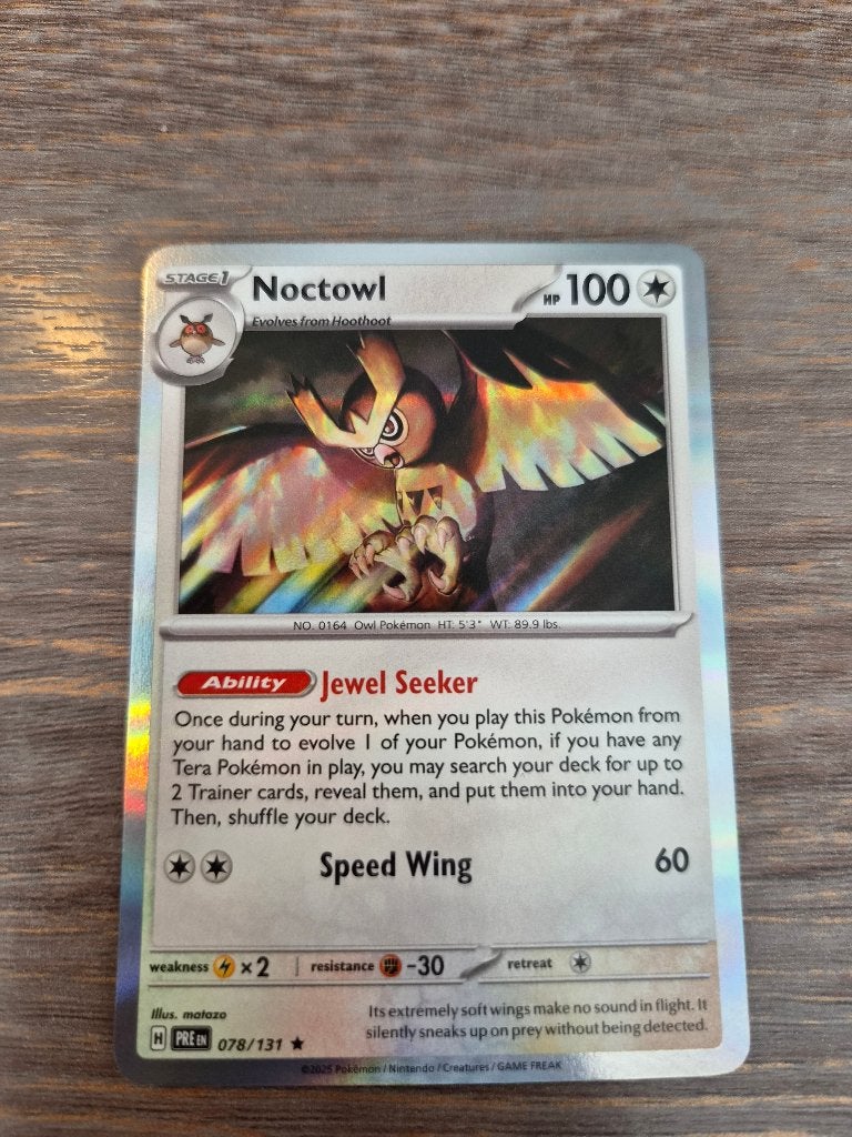Pokémon Kaart: Noctowl (Foil) - 078/131 PRE, Ophalen of Verzenden, Zo goed als nieuw, Losse kaart, Foil