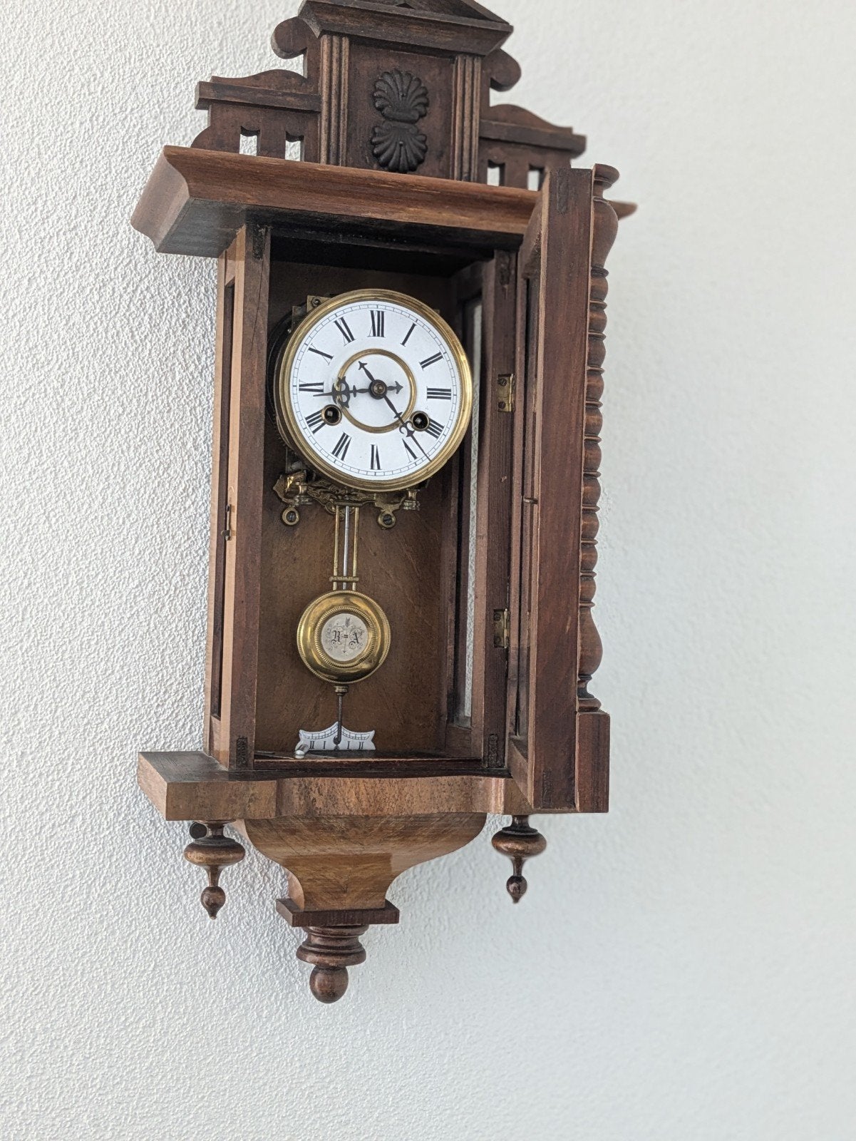 Antieke eikenhouten regulateur wandklok met R&A slinger, Antiek en Kunst, Antiek | Klokken, Ophalen