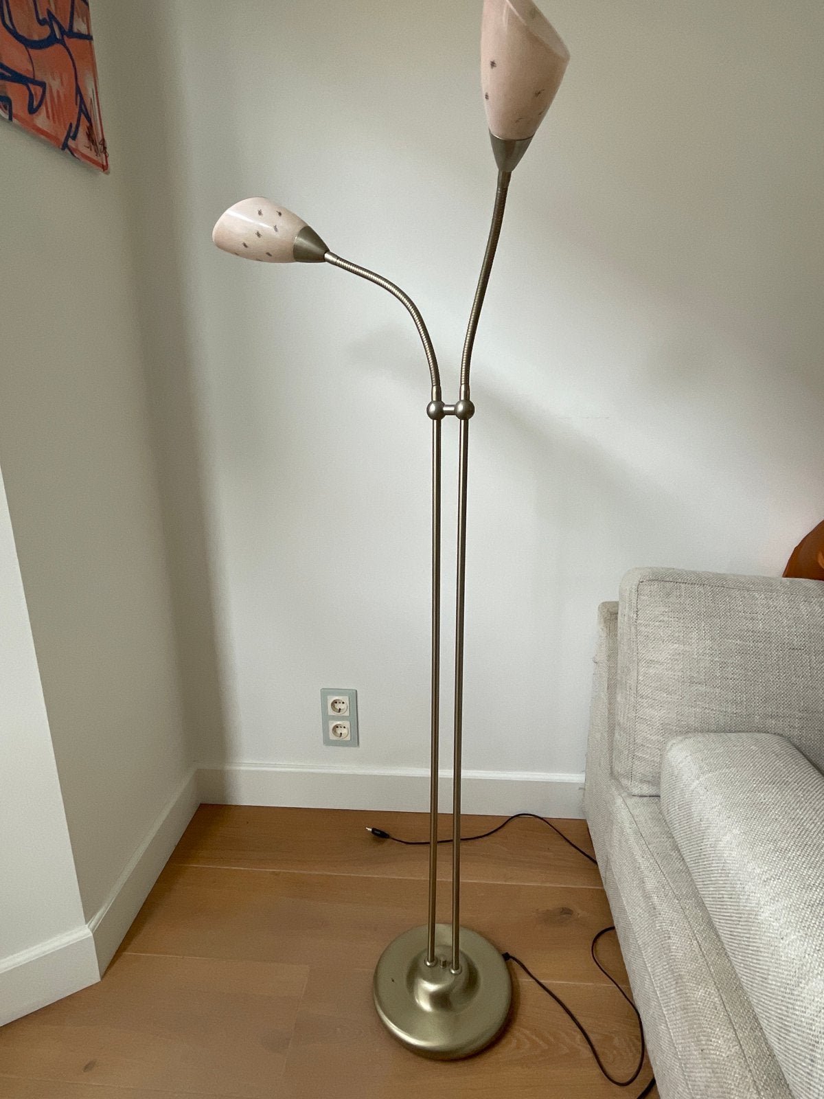 Vintage Vloerlamp RVS met Buigzame Armen en Antieke Kapjes, Ophalen, Gebruikt, Metaal, 150 tot 200 cm