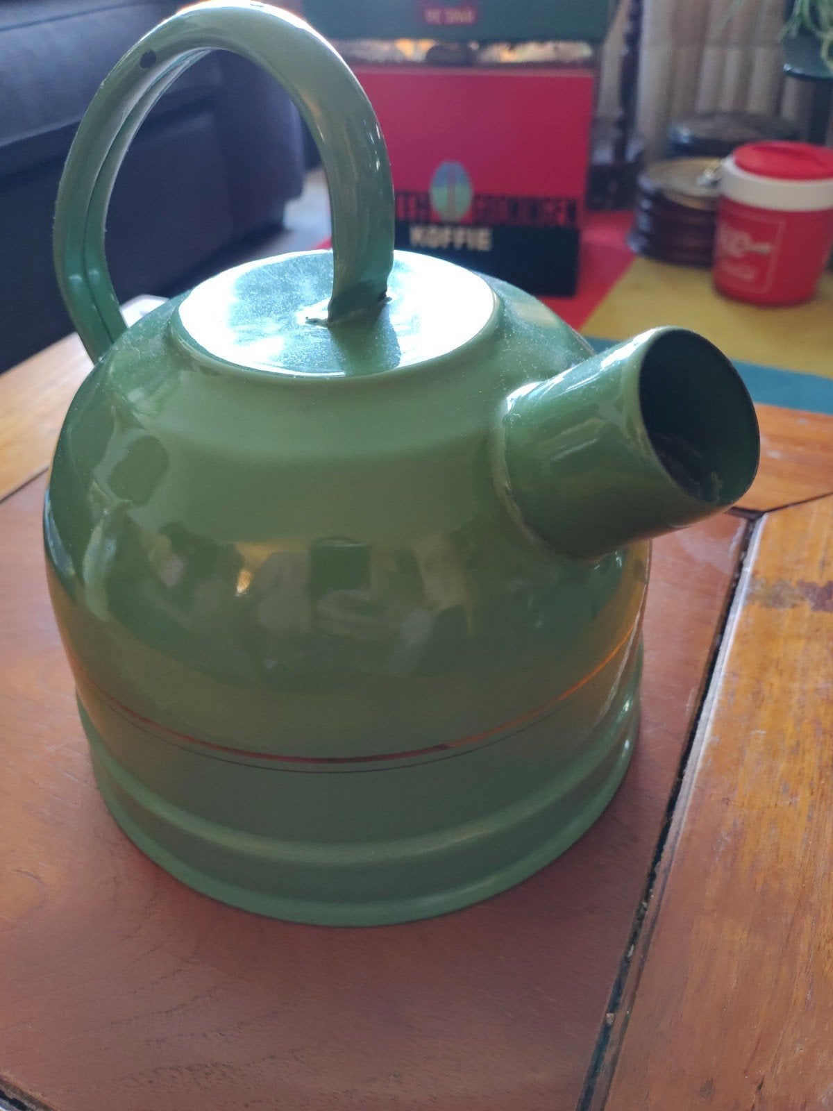 Vintage Groene Emaille Waterketel - Gaaf!, Ophalen of Verzenden