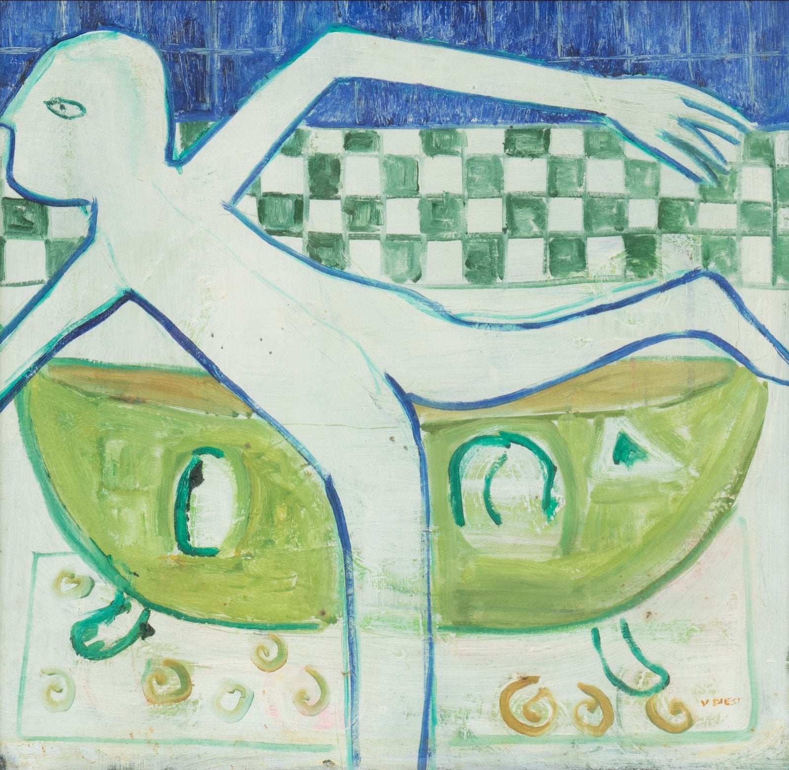 Henny van Diest (1948) - Balancerend figuur, Antiek en Kunst, Kunst | Schilderijen | Abstract, Ophalen of Verzenden