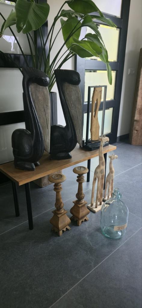 Diverse decoratieve spullen: pelikanen, giraffen, kandelaars, Huis en Inrichting, Woonaccessoires | Overige, Hout, Gebruikt, Meerkleurig