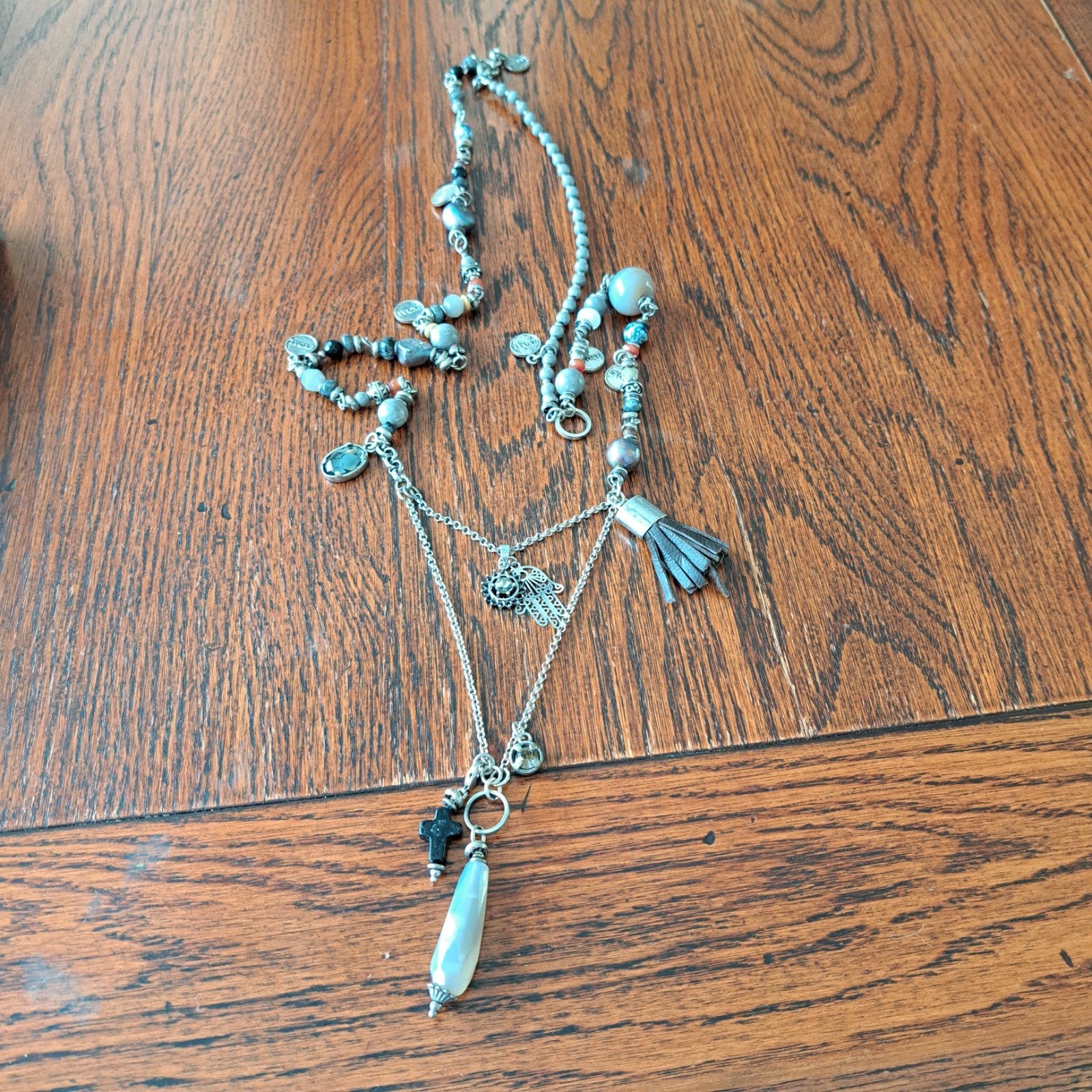 Exoal Ketting met kralen en hanger, Sieraden, Tassen en Uiterlijk, Kettingen, Gebruikt, Ophalen of Verzenden, Grijs, Overige materialen