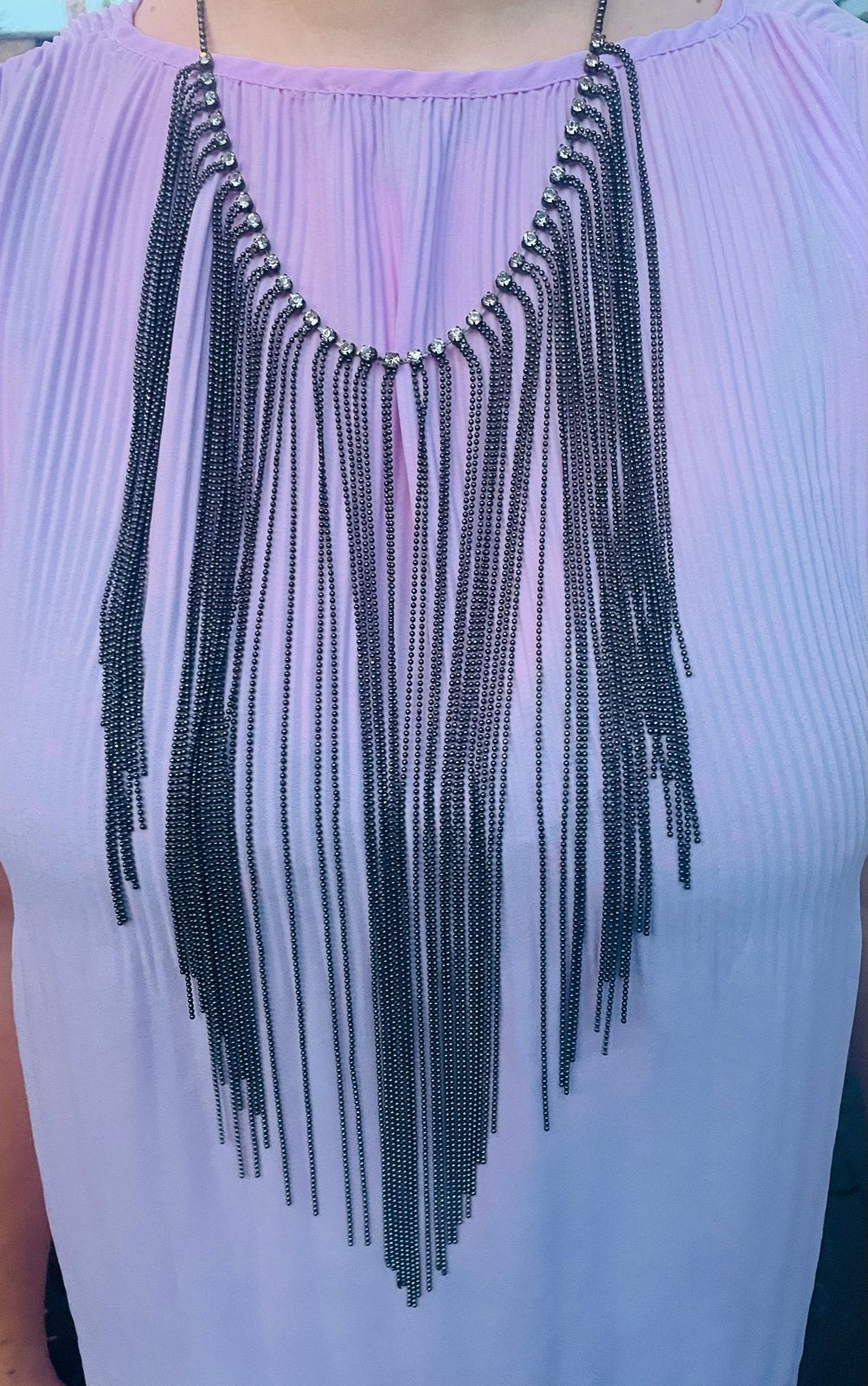 Statement ketting met strass en lange kettingen, Overige materialen, Zwart, Ophalen of Verzenden, Zo goed als nieuw
