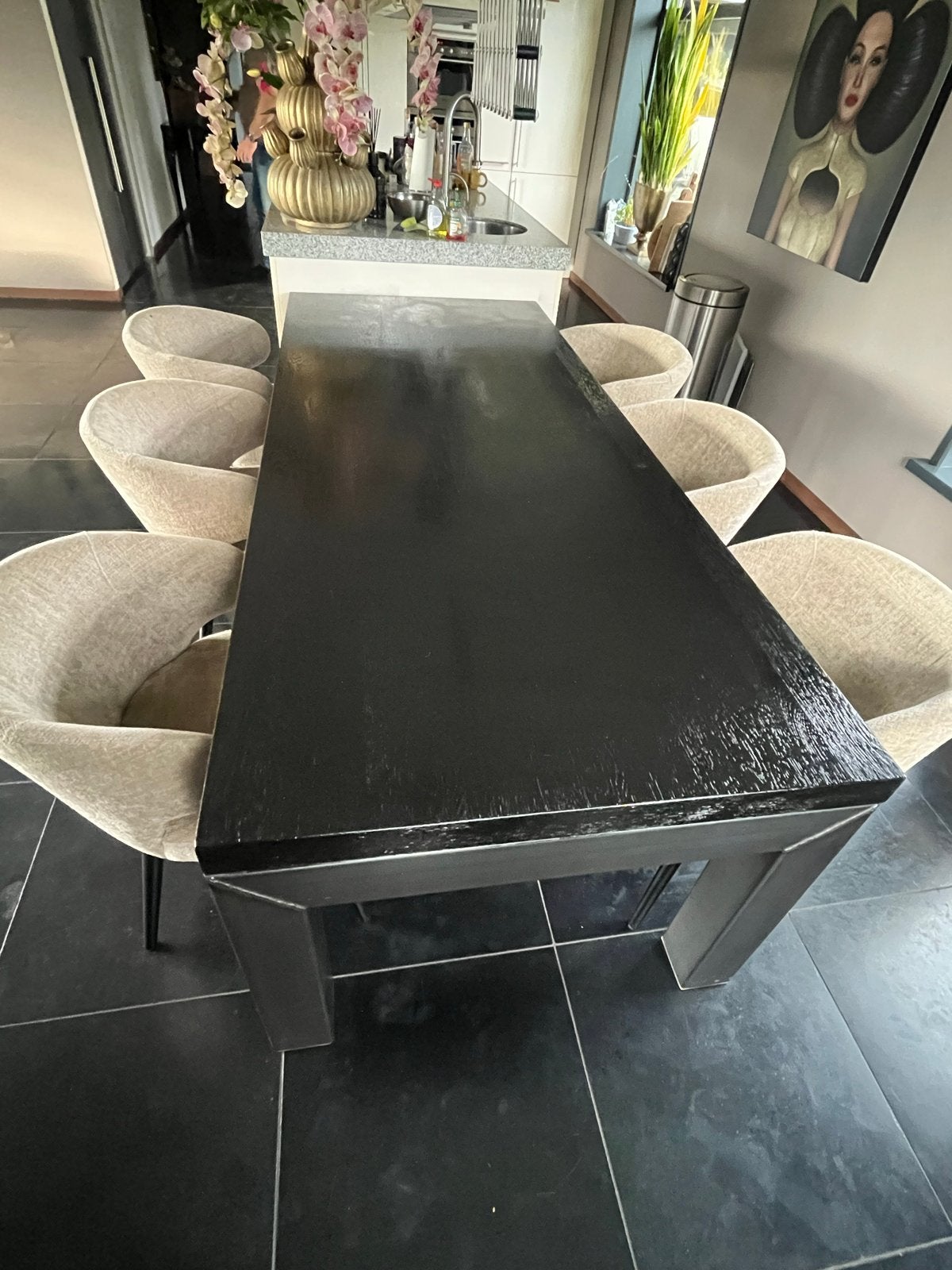 PTMD Eettafel met 6 stoelen - 240x100 cm, Ophalen, Gebruikt, 100 tot 150 cm, 200 cm of meer