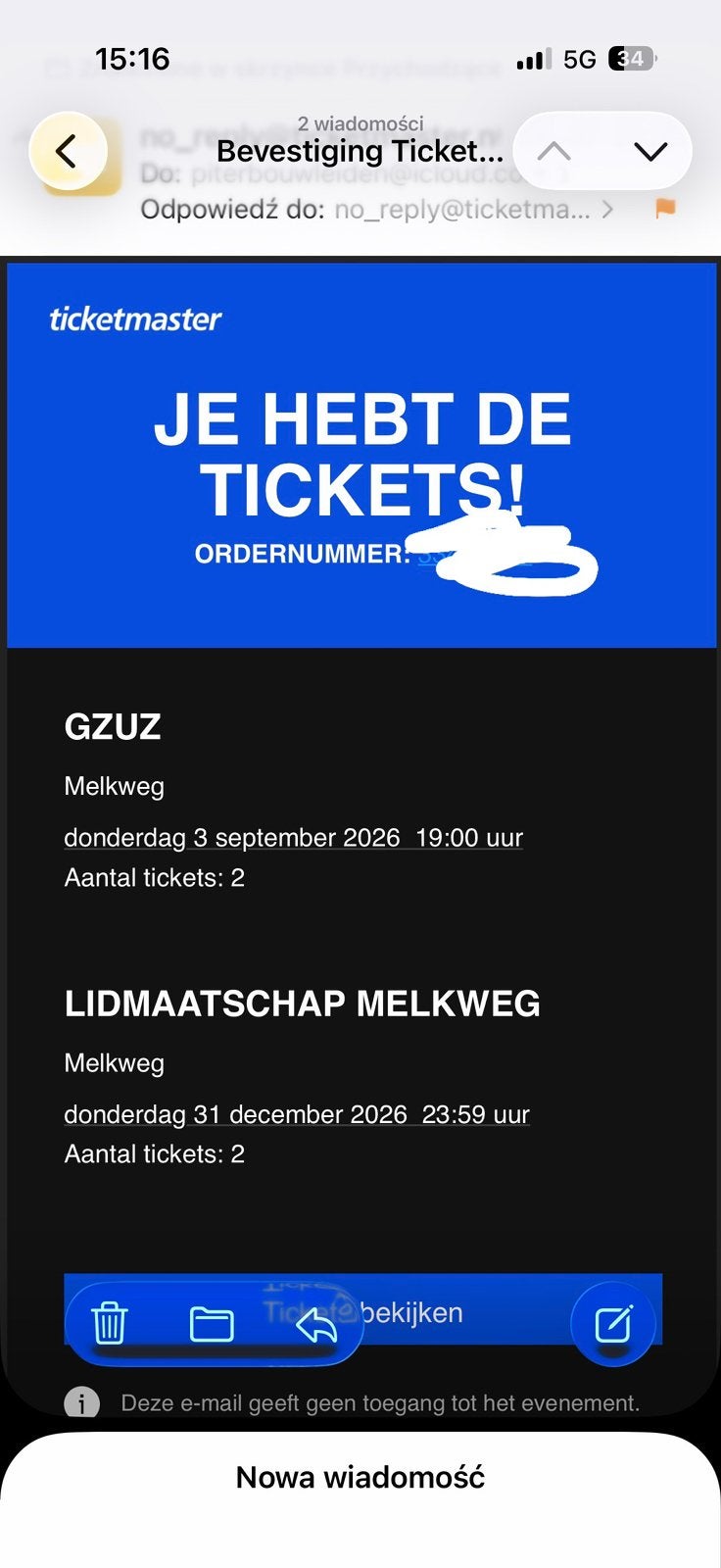 2x Ticket Gzuz melkweg  Amsterdam Vandag !, Tickets en Kaartjes, Twee personen, September