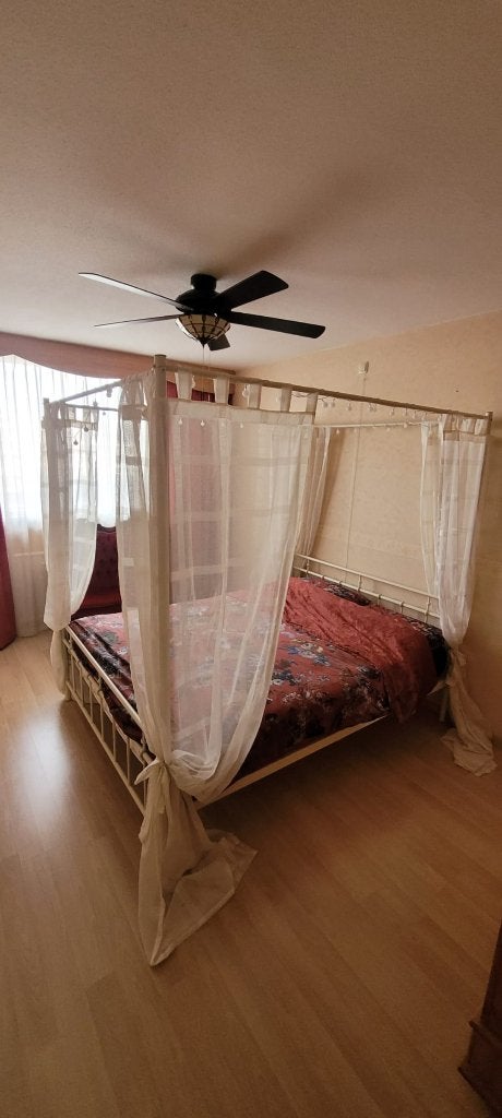 Hemelbed 160x200 wit metaal, Ophalen, Gebruikt, Wit, Tweepersoons