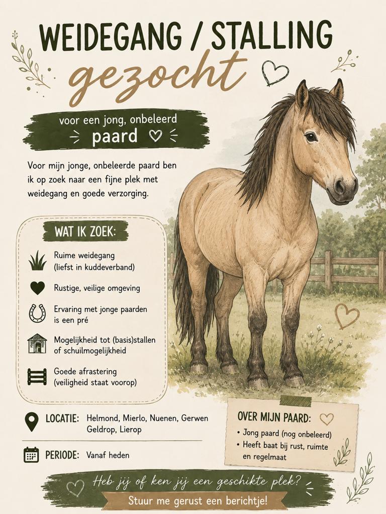 WEIDEGANG / STALLING GEZOCHT, Stalling