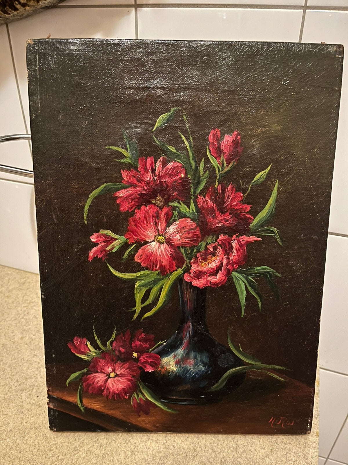 Antiek olieverf bloemen stilleven schilderij, Antiek en Kunst, Kunst | Schilderijen | Klassiek, Ophalen
