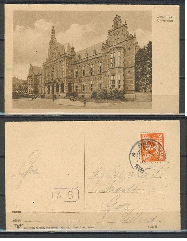 Groningen1928 Universiteit Academiegebouw Ansichtkaart m-158, Ophalen of Verzenden, 1920 tot 1940, Gelopen, Gebouw