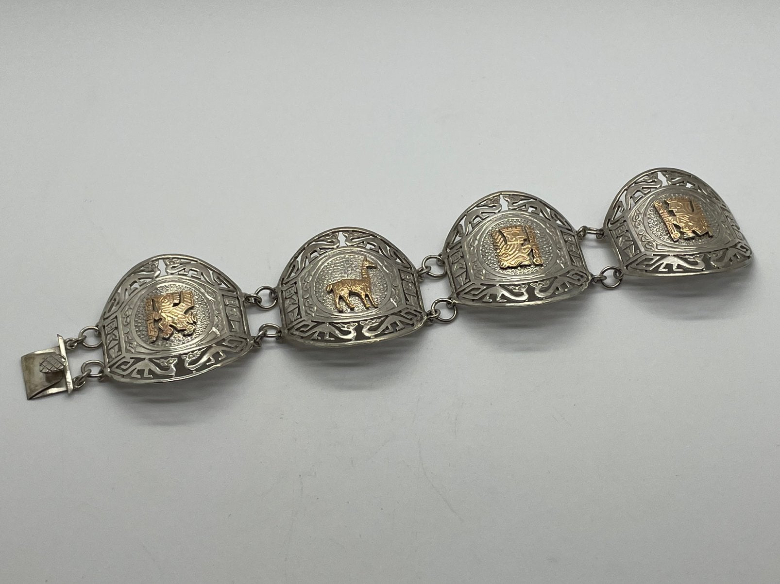 F325 Prachtige zilveren Peruaanse Inca armband 18k goud, Ophalen of Verzenden, Zo goed als nieuw, X, Goud