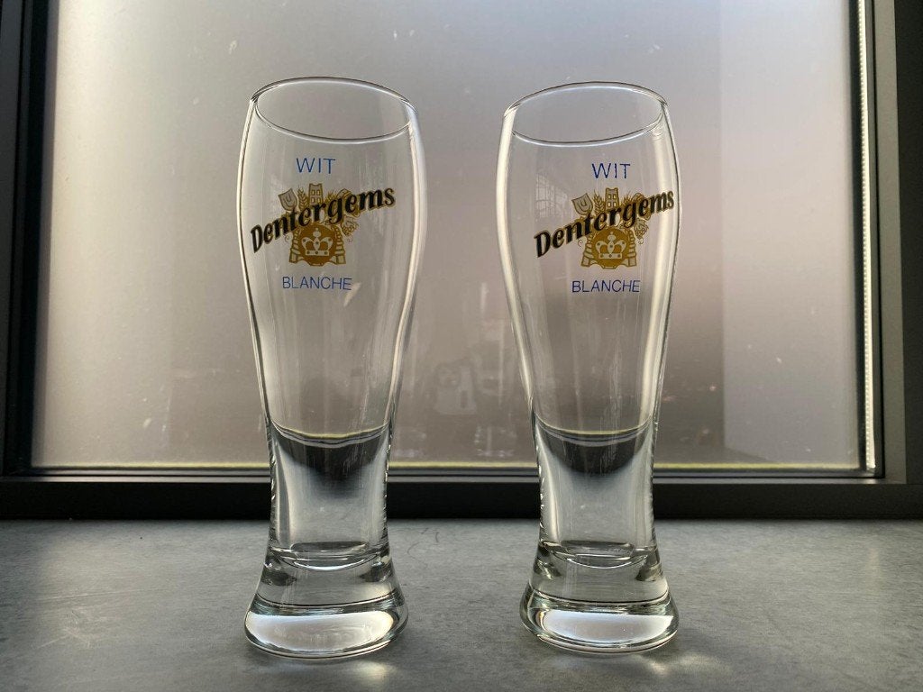 set van 2 Dentergems witbier glazen, Ophalen of Verzenden, Nieuw, Glas of Glazen, Overige merken