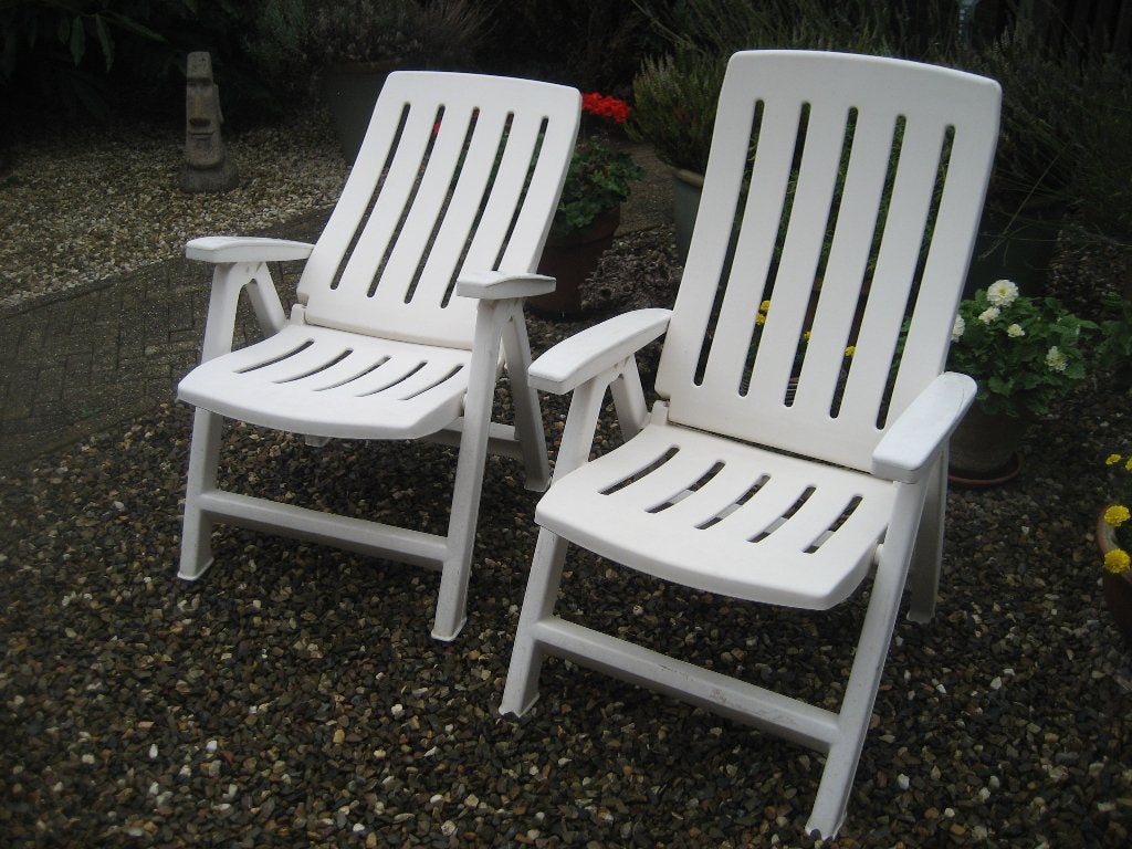 2x tuinstoel - jardin verstelbare en inklapbare tuinstoelen, Ophalen, Gebruikt, Kunststof, Inklapbaar