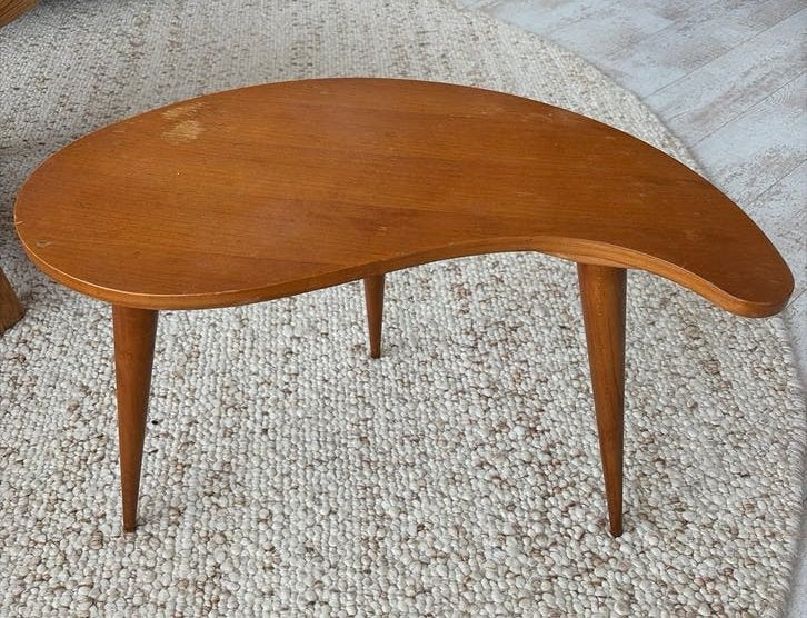 Vintage bijzettafel nier vorm - Teak houten salontafel, Ophalen, Minder dan 45 cm, Gebruikt, 55 tot 75 cm